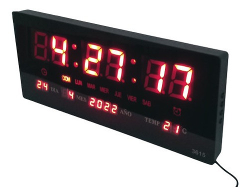 Reloj Digital De Pared 36x15 Cm. Calendario Temperatura
