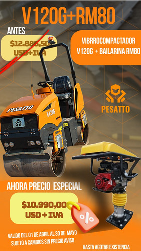 Rodillo Compactador Pesatto V120g De Gasolina 1.2 T + Regalo