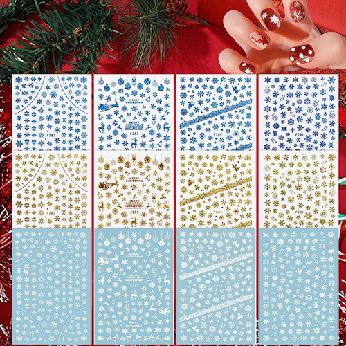 ~? Ebanku 12pcs Snowflake Nail Stickers Christmas Nail Art S