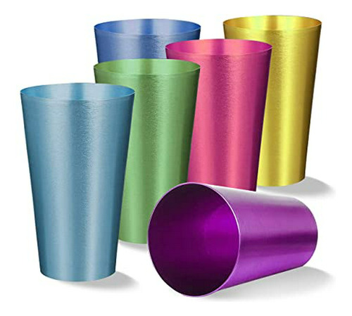 Vasos De Aluminio Retro De Colores, Set De 6, 16 Oz