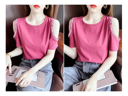 Camiseta De Algodón Con Hombros Descubiertos Top De Verano D