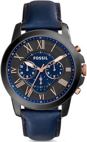 Reloj Caballero Fossil Fs5061 Color Azul Marino De Piel