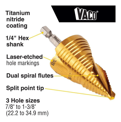 Klein Tools 25950 Step Bit Kit, Spiral Double-fluted, Va Yyn