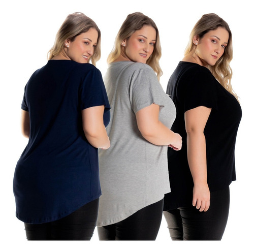 Kit 3 Blusas Feminina Plus Size Mullet Ate G4 Revenda 1126