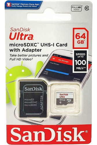 Cartao Memoria Micro Sd Card Sandisk 64gb Ultra Classe 10