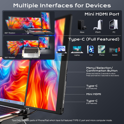 Extensor De Pantalla De La Computadora Portátil 14 Triple Po