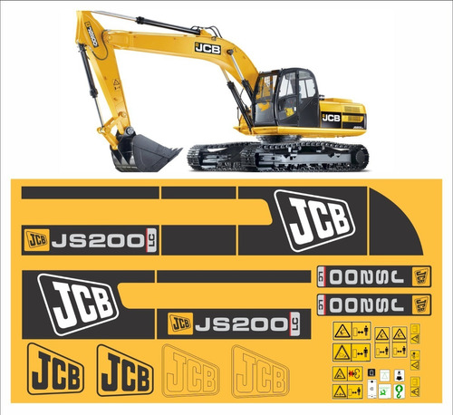 Adesivos Escavadeira Compatível Com Jcb Js 200 Lc + Etiqueta Cor ADESIVO EMBLEMA GRÁFICO JS 200