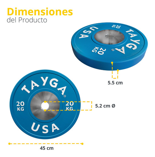 Par Disco Olímpico Heterofilia Competencia 20kg Tayga (2 Pz) Color Azul marino