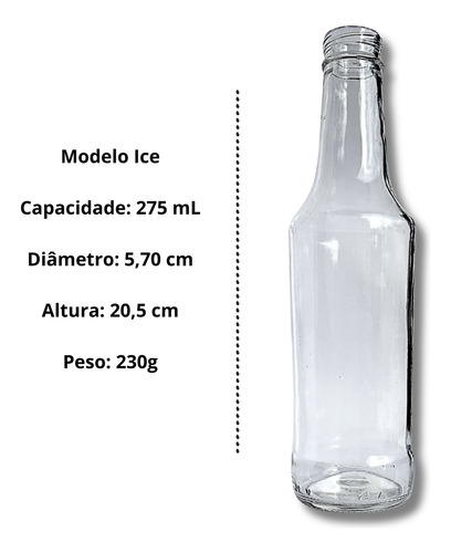 12 Garrafa De Vidro 275 Ml Ice Kit Com Rolha