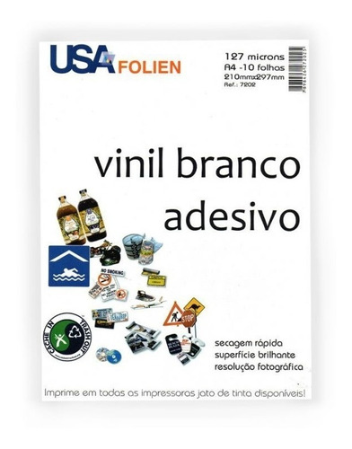 Papel Vinil Branco Adesivo Para Impressão A4 10 Folhas Usa