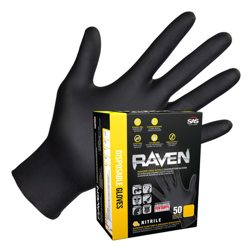 Sas Safety 66519-01 Raven Nitrilo De Grado Examen Sin Polvo,