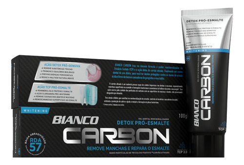 2 Pasta De Dente Bianco Carbon Carvao Ativado Clareadora100g