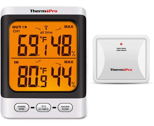 Imagen 1 de 8 de Termómetro Higrómetro Dual Interior Exterior Thermopro Tp-62