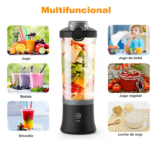 Vaso Licuadora Portatil Recargable Usb 600ml 1800rpm Negro