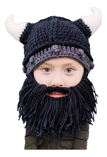 Beard Head Kid Viking Beard Beanie - Gorro Con Cuernos Y Bar