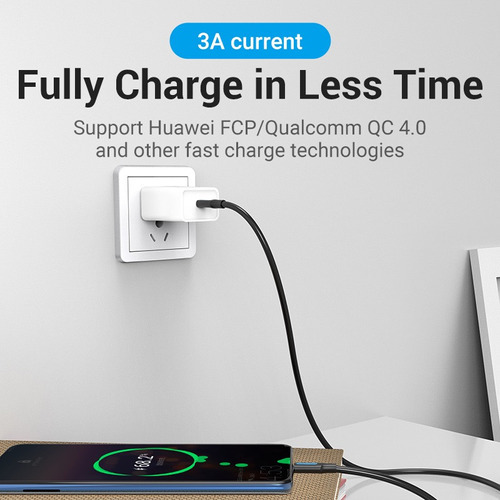 Cabo Vention Tipo C para Tipo C Carregamento rápido 20v 3a 60w 3m preto