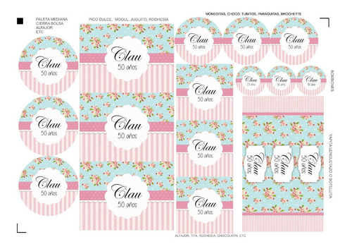 Kit Stickers Candy Bar Shabby Chic Rosa X120 U Variadas