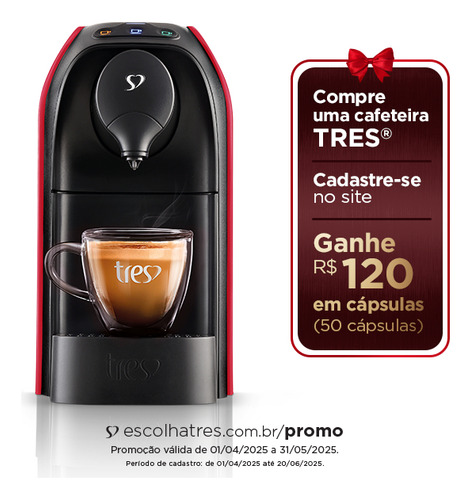 Cafeteira Espresso Passione Vermelha 127v - Tres 3 Corações Vermelho-brilhante