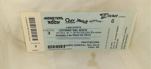 Ozzy Osbourne/judas/motorhead Monsters Of Rock Entrada 