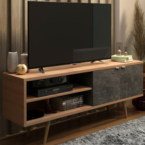 Rack Para Tv 55 Pol 160 Cm 2 Portas R1482 Amendoa Marmore