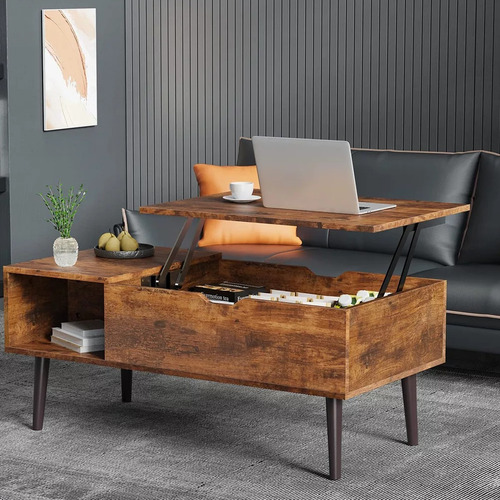 100cm Mesa De Centro Elevable Con Compartimento Color Marrón