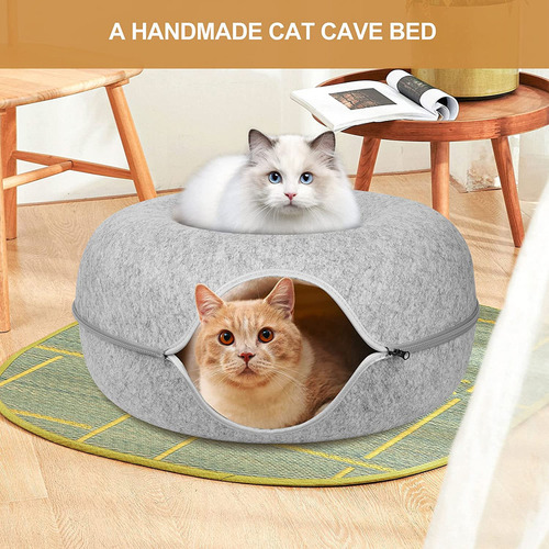 A Cama Redonda For Gatos Con TĂșnel Tipo Nido De Fieltro