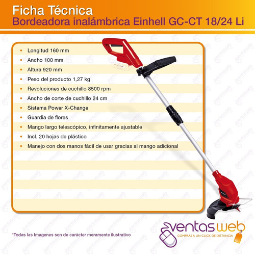 Imagen 5 de 6 de Bordeadora Inalambrica 18v Einhell Gc-ct 18/24 Bateria 4 Amp