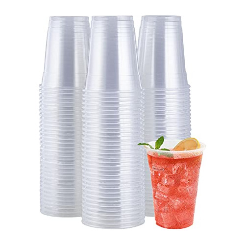 100 Pack 16oz Clear Plastic Cups, Cold Party Drinking C...