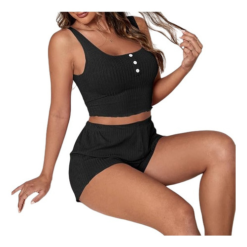 Conjunto Casual - Pijama Corto 2 Piezas - Peto + Short Mujer