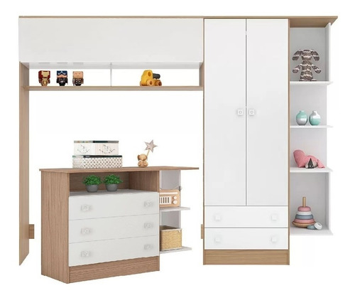 Jogo De Quarto Bebê Completo Com Cômoda Guarda-roupa