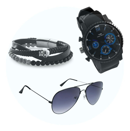 Set 4 De Regalo Para Caballero Reloj+lentes De Sol+pulsera