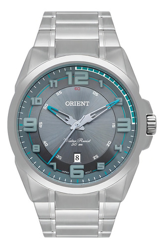 Relogio Orient Mbss1436 G2sx Correia Prata Bisel Prata Fundo Cinza