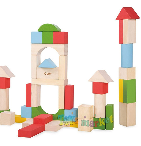 Imagen 2 de 8 de Bloques De Madera 50 Piezas Balde Encastre Classic World