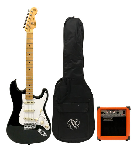 Guitarra Eléctrica Stratocaster Negra Sx + Amplificador 