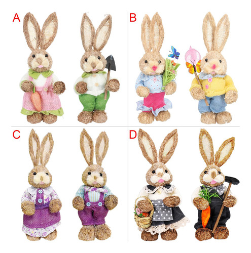 1 Par De Decoración De Conejo De Pascua De Paja Con A