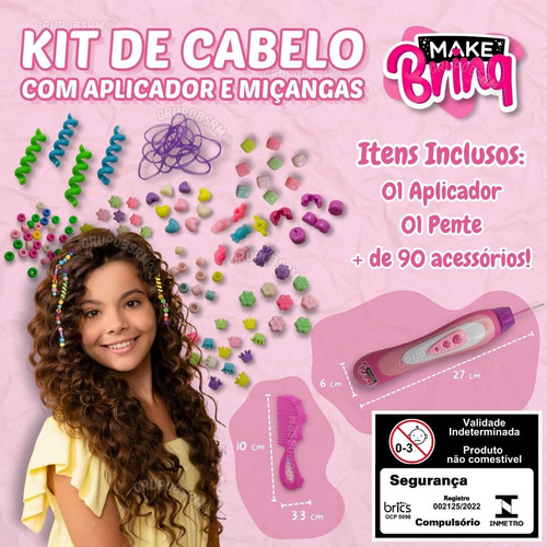 Kit De Beleza Infantil Criança Miçangas Berloque Pulseira