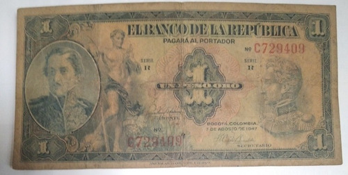 Billete De 1 Peso Año 1947, Serie C, Seis Dígitos 