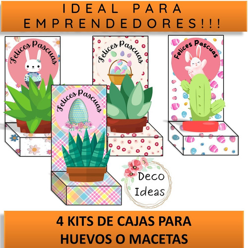 Imagen 3 de 6 de Kit Imprimible 02 Pascuas Caja Porta Huevo O Maceta+etiqueta