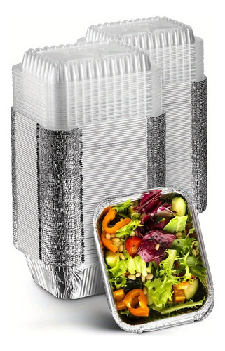 50pcs Bandejas Desechables De Aluminio Con Tapas,