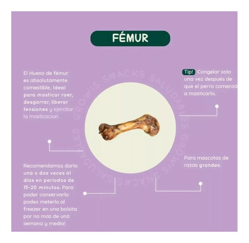Growis Femur Hueso Snack Saludable Deshidratado X3un Perros