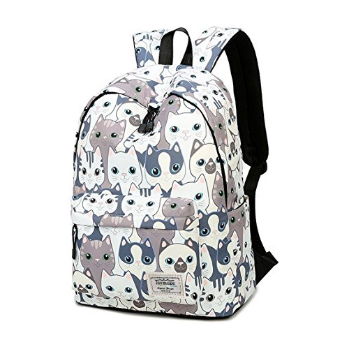 Mochila Escolar Con Compartimiento Para Laptop Diseño Gatos Blanco Gatos