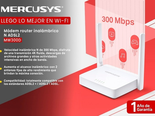 Imagen 4 de 4 de Modem Router Wifi Adsl2+ 300mbps Mercusys Mw300d 12m Gntia