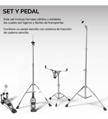 Bateria Musical Acustica 5pz Platillos Atriles Bombo 23 Pul Color Azul Audiotek
