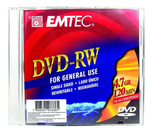 10 Dvd-rw Regravável Emtec 4.7gb Box Slim