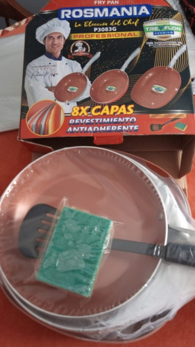 Set X 3u Sartén De Cobre Antiadherente 8 Capas +