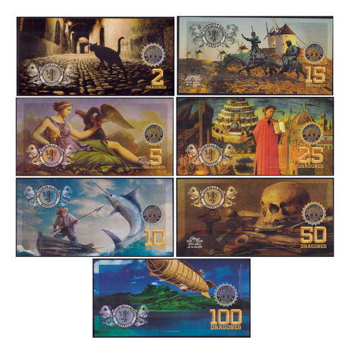 Colombia Lote 7 Ps Club De La Moneda 2-100 Dragones Fantasia (Usado)