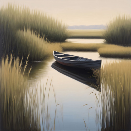 Pintura Oleo Solitary Rowboat Print