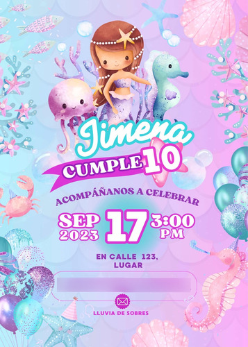 Invitación De Cumpleaños De Sirena Personalizada -digital