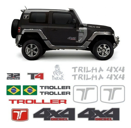 Adesivos Troller T4 2015/2019 4x4 Diesel Trilha Dakar Prata
