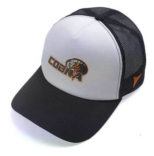 Boné Fast Back Snapback Bordado Cobra Tela Branco Preto